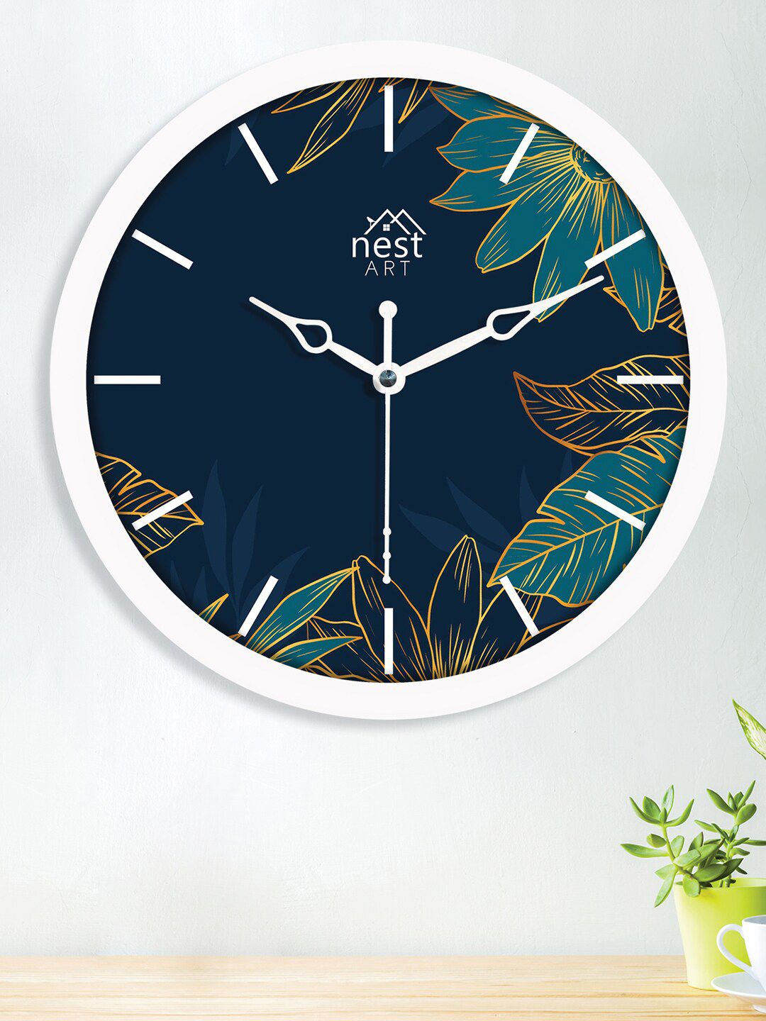 nest ART Blue & White Natural Flowers Printed Contemporary Wall Clock-picture-30