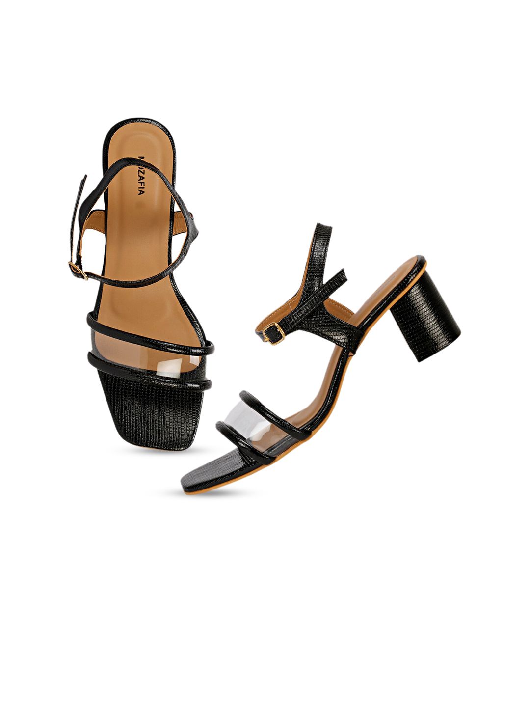 MOZAFIA Textured Open Toe Block Heels-image-25