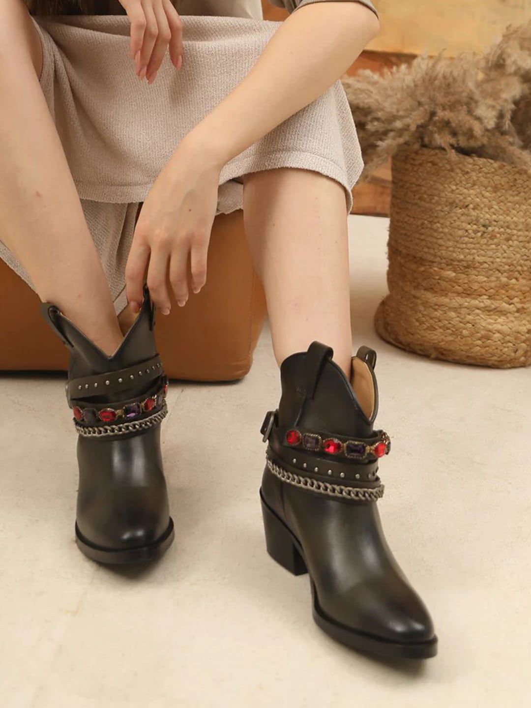 Saint G Women Embellished Genuine Leather Regular Boots-image-3