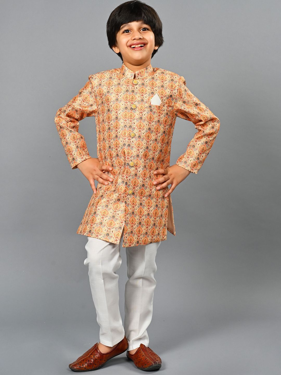 ahhaaaa Boys Ethnic Printed Sherwani Set-picture-14