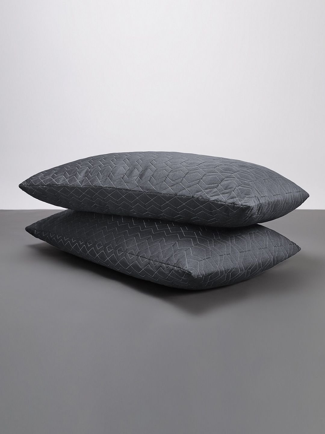 LA VERNE Grey Melange 2 Pieces Premium Microfibre Self-Design Pillows-picture-22