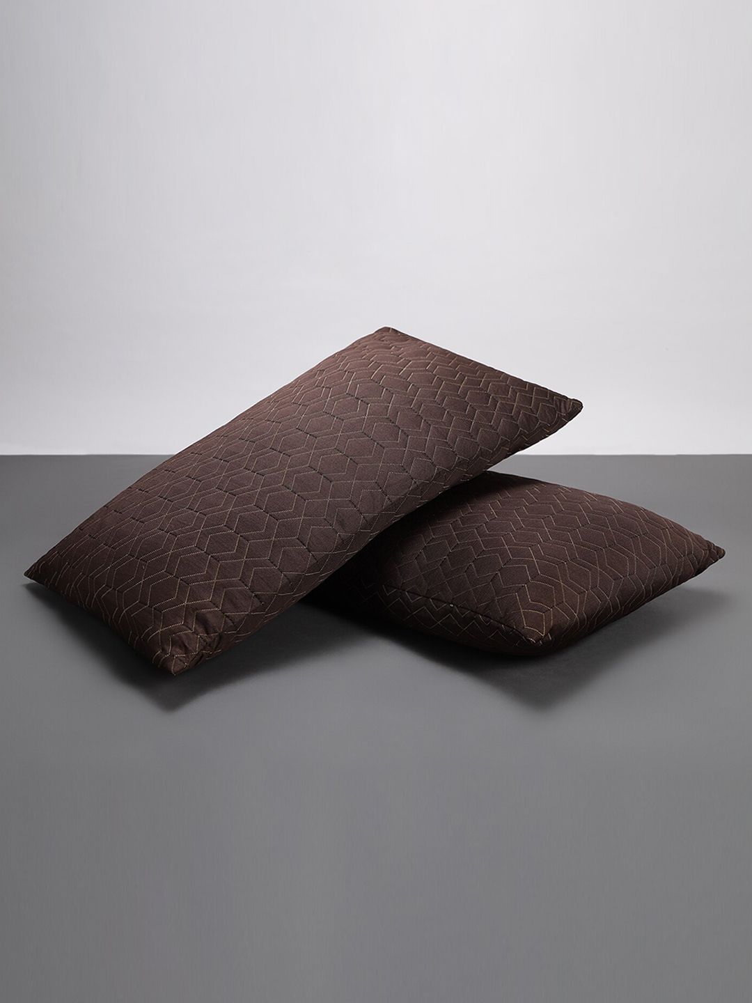 LA VERNE Coffee Brown 2 Pieces Printed Microfibre Sleeping Pillows-picture-21