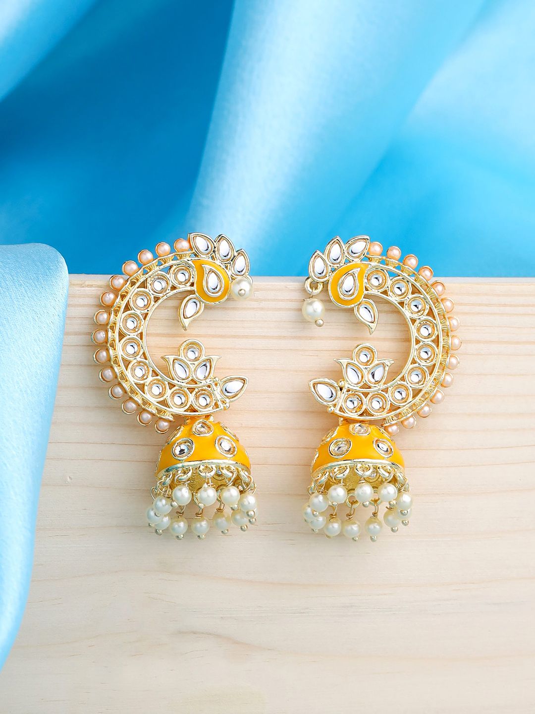 Yellow Chimes Gold-Plated Contemporary Jhumkas Earrings-picture-42