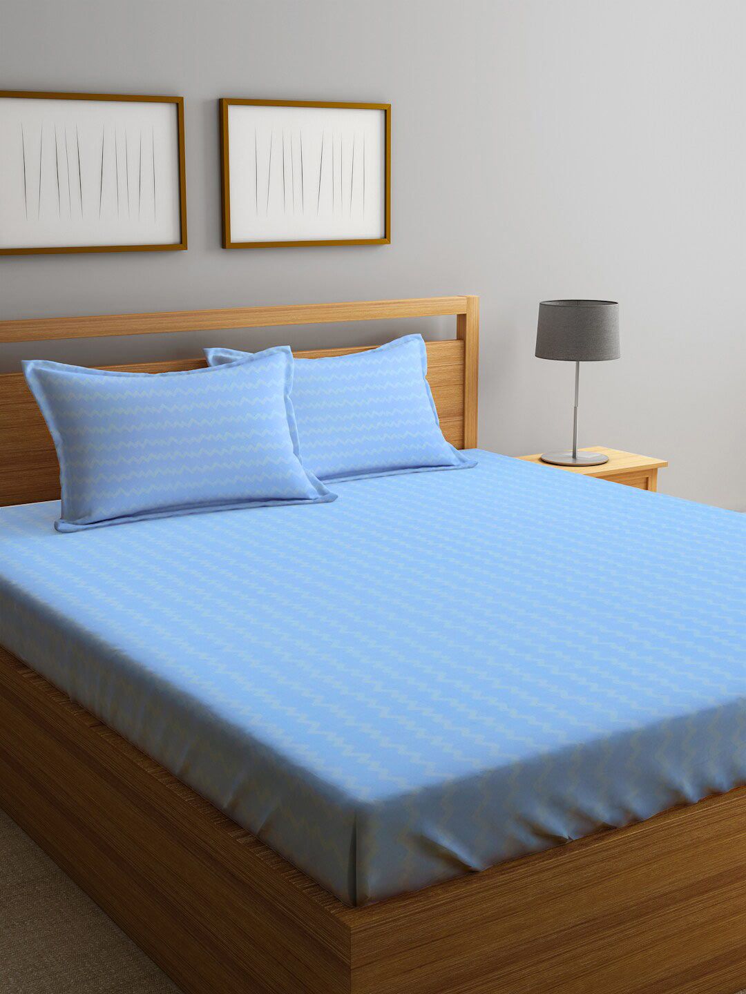 KLOTTHE Blue Abstract Printed 300 TC King Bedsheet With 2 Pillow covers-picture-19