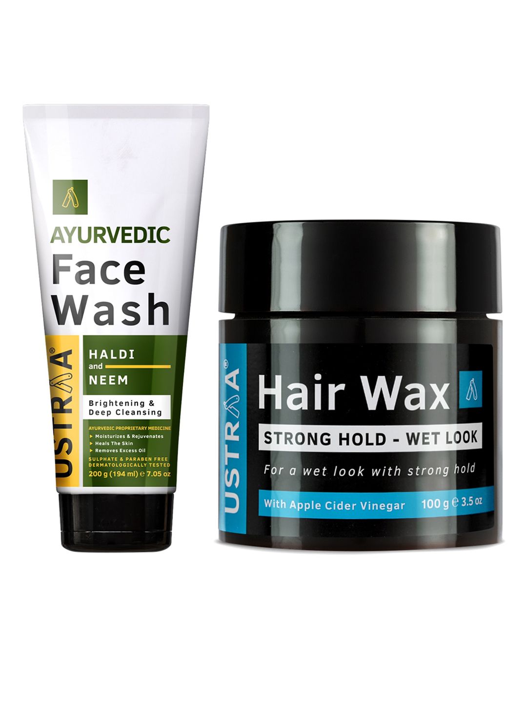 Ustraa Men Strong Hold Wet Look Hair Wax 100g & Ayurvedic Haldi & Neem Face Wash 200 g