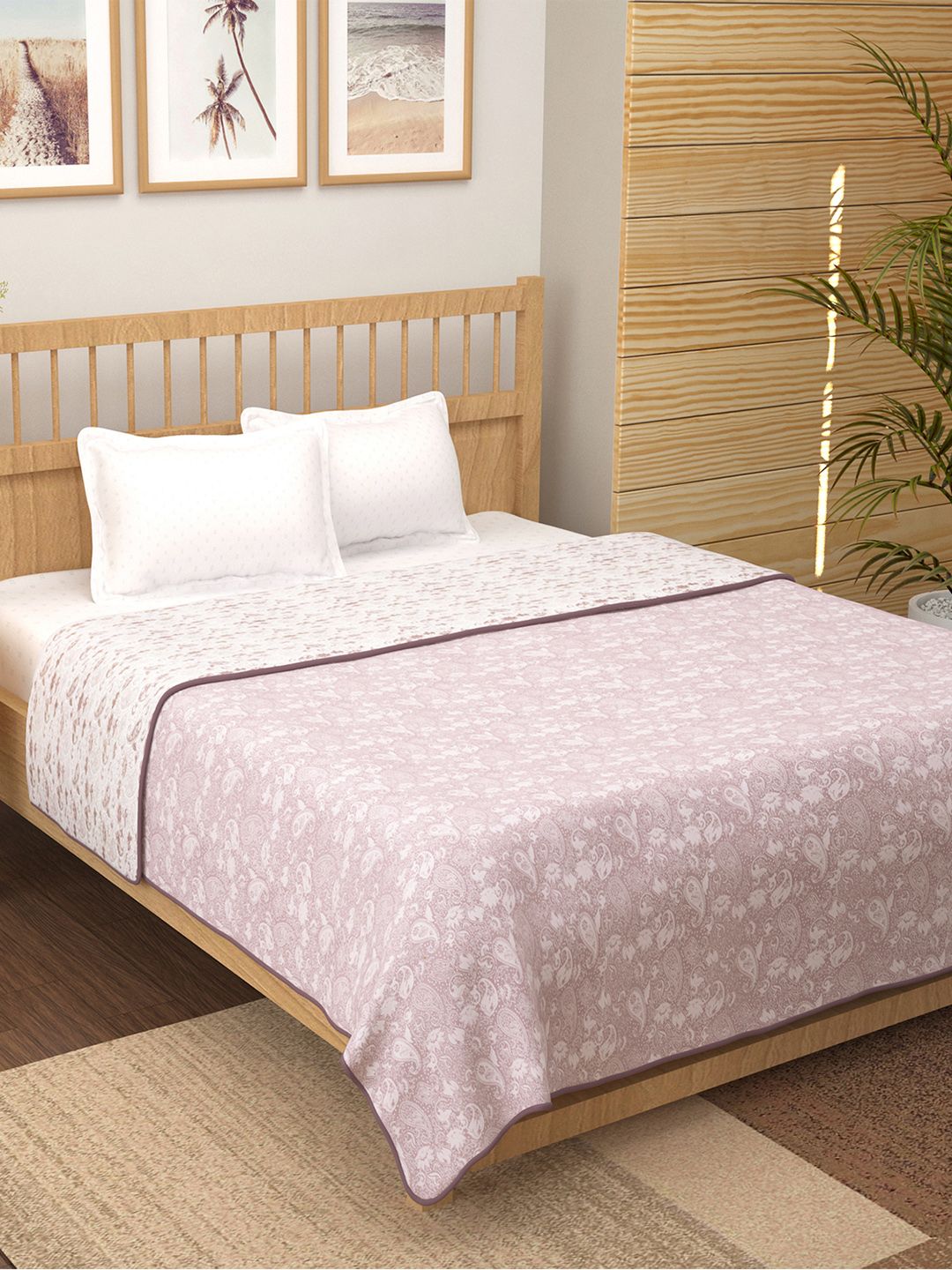 Story@home Purple & White Printed AC Room 150 GSM Reversible Cotton Double Bed Dohar