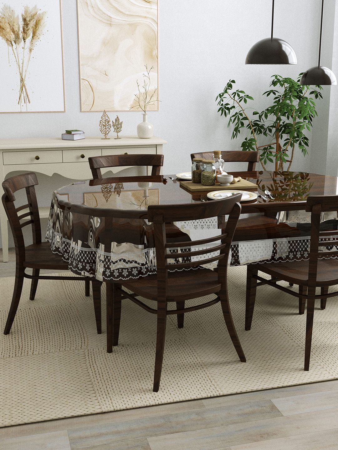 Clasiko Transparent & Silver-Coloured 6-Seater Anti-Slip Table Cover-picture-38