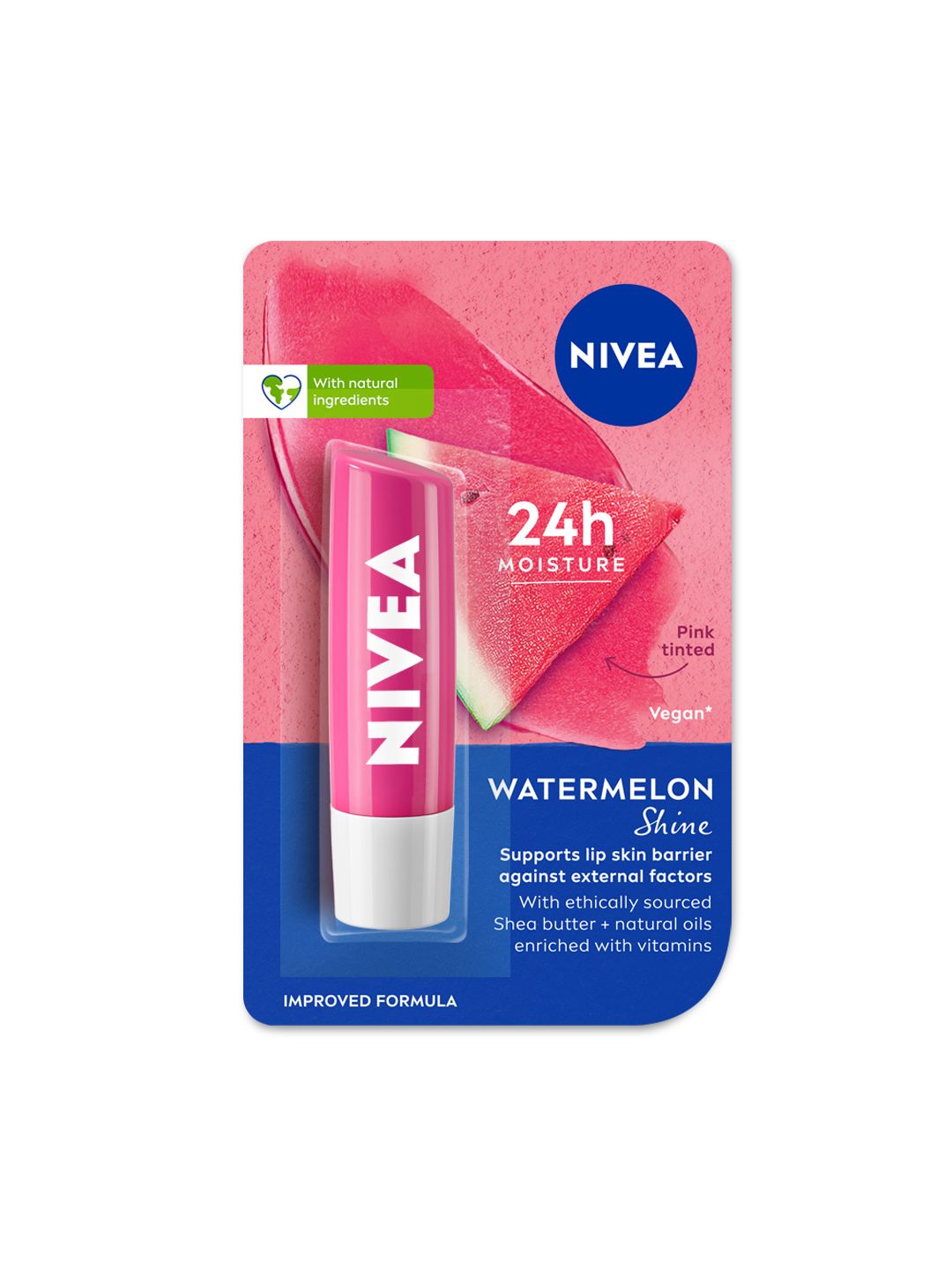 Nivea Caring Lip Balm - Watermelon Shine 24h Moisture with Natural Oils, Pink Shine 4.8 g-picture-58