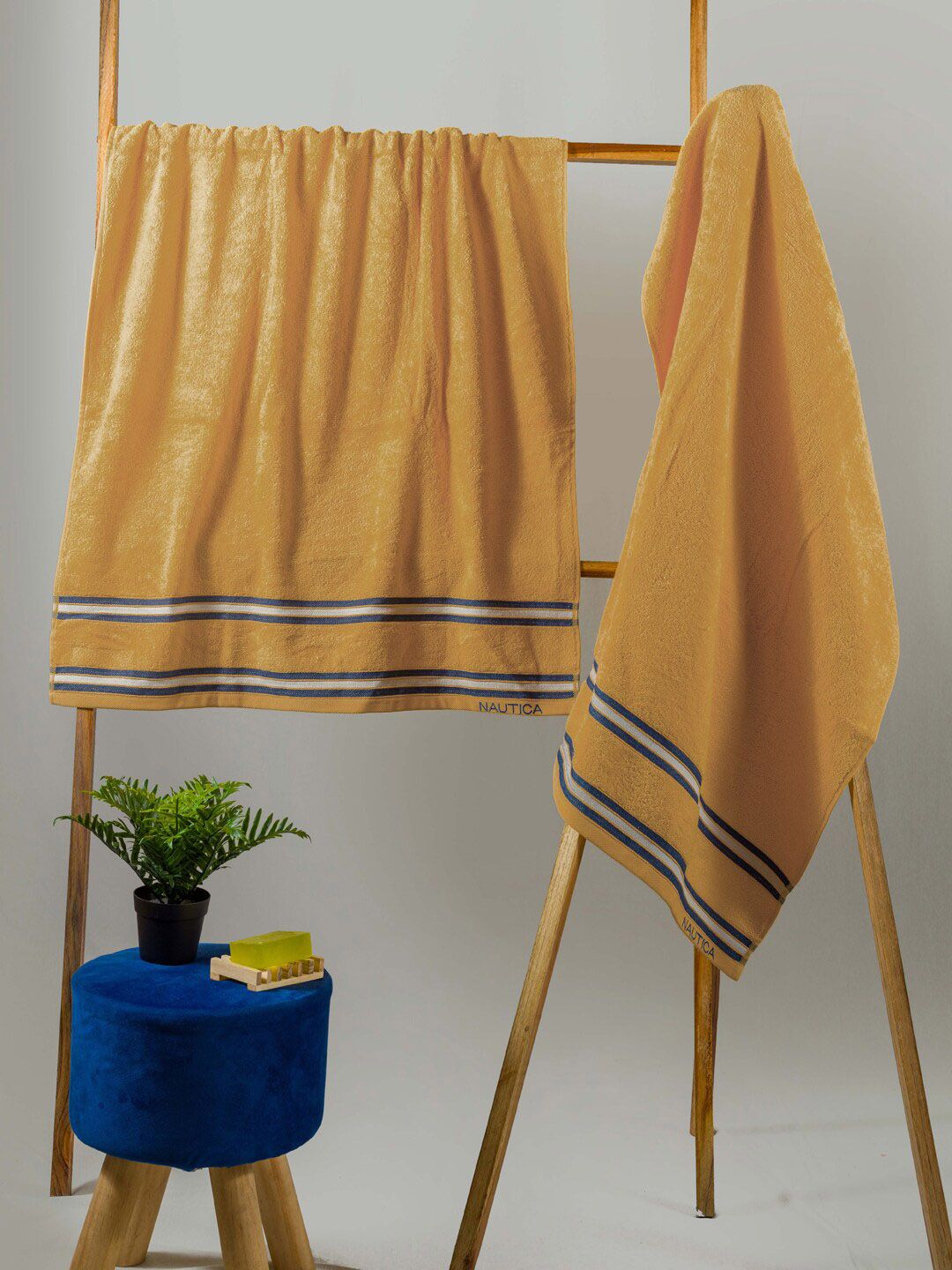 Nautica Beige 2 Pieces 500 GSM Zero Twist Pure Cotton Bath Towels-image-17