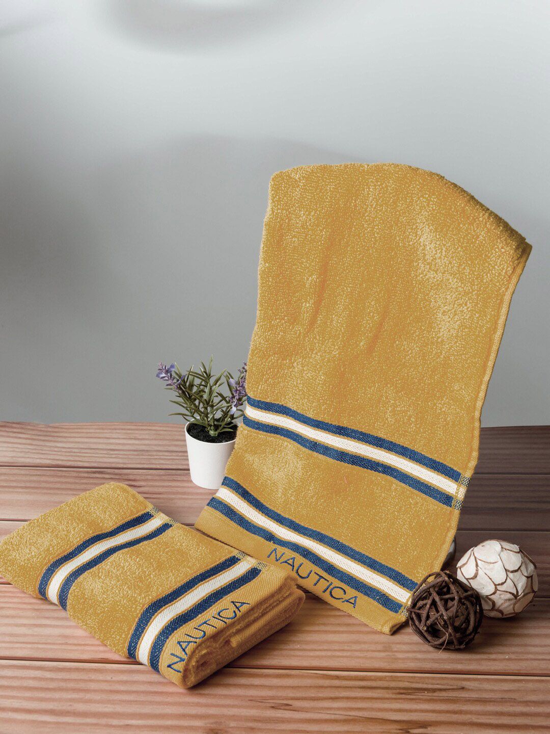 Nautica Beige & White 2 Pieces Pure Cotton Zero Twist 500GSM Hand Towels-image-31