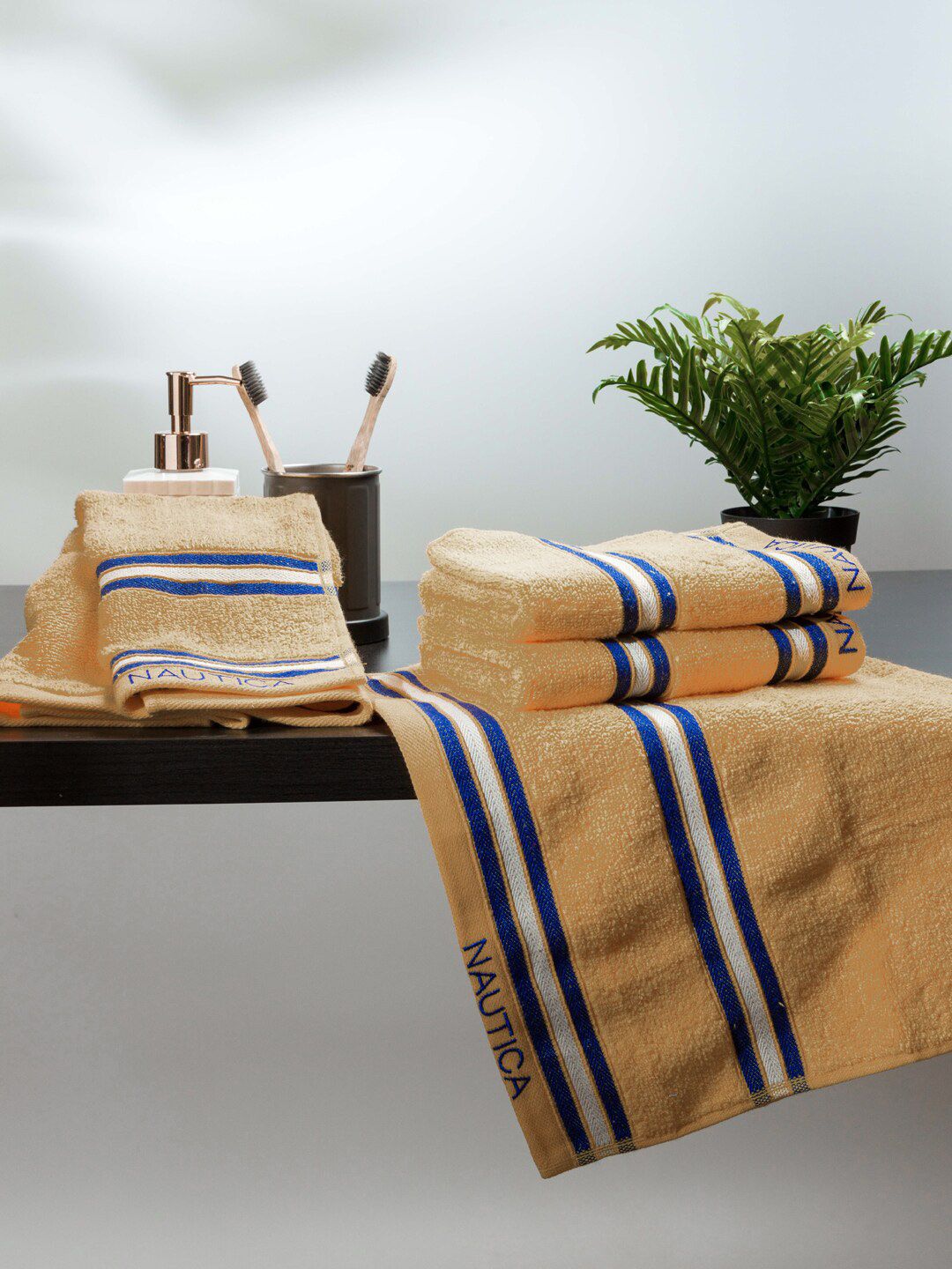 Nautica Beige 4 Pieces 500 GSM Zero Twist Pure Cotton Hand Towels-picture-55