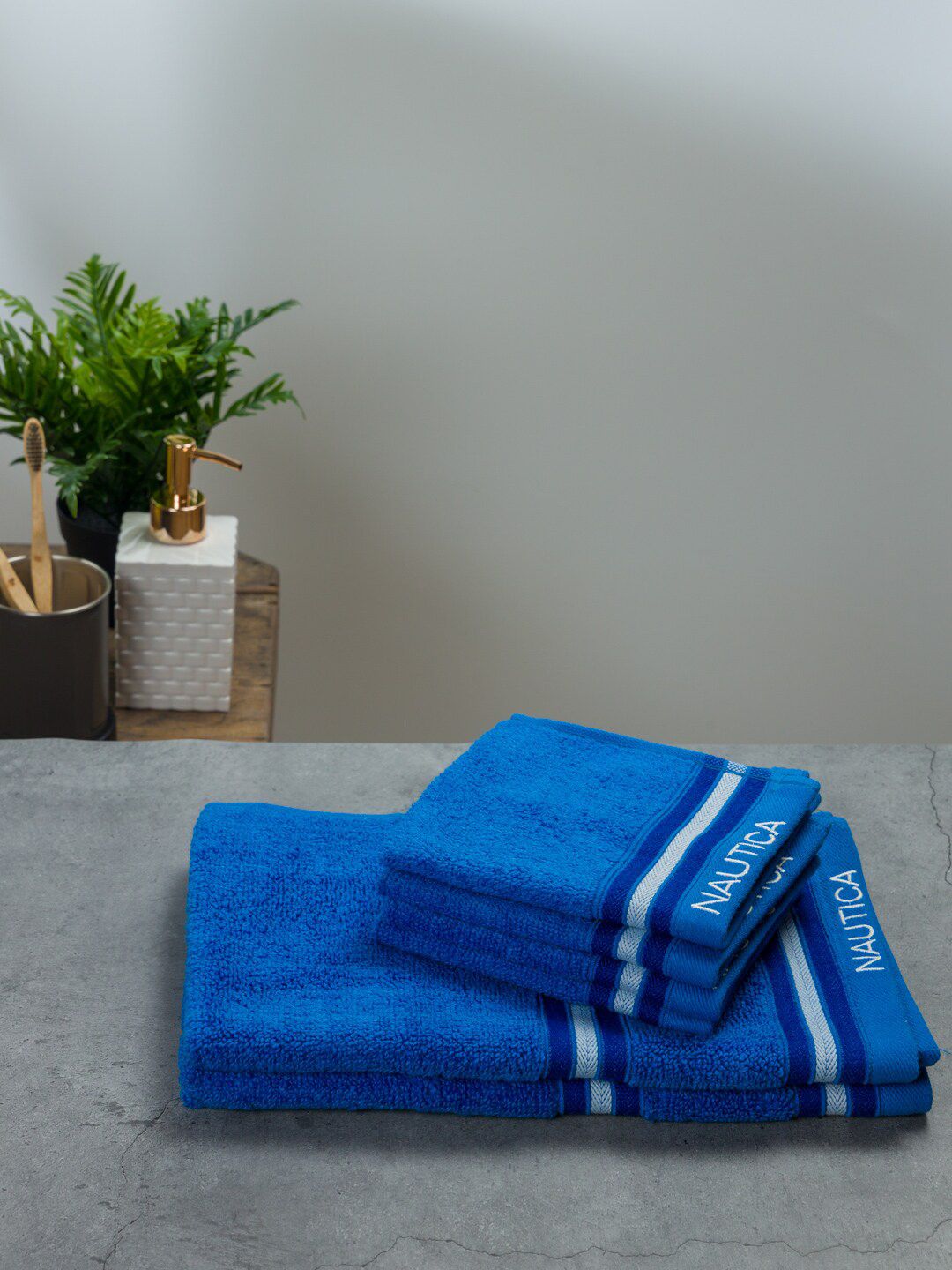 Nautica Blue 6 Pieces Striped 500 GSM Pure Cotton Towel Set-image-28