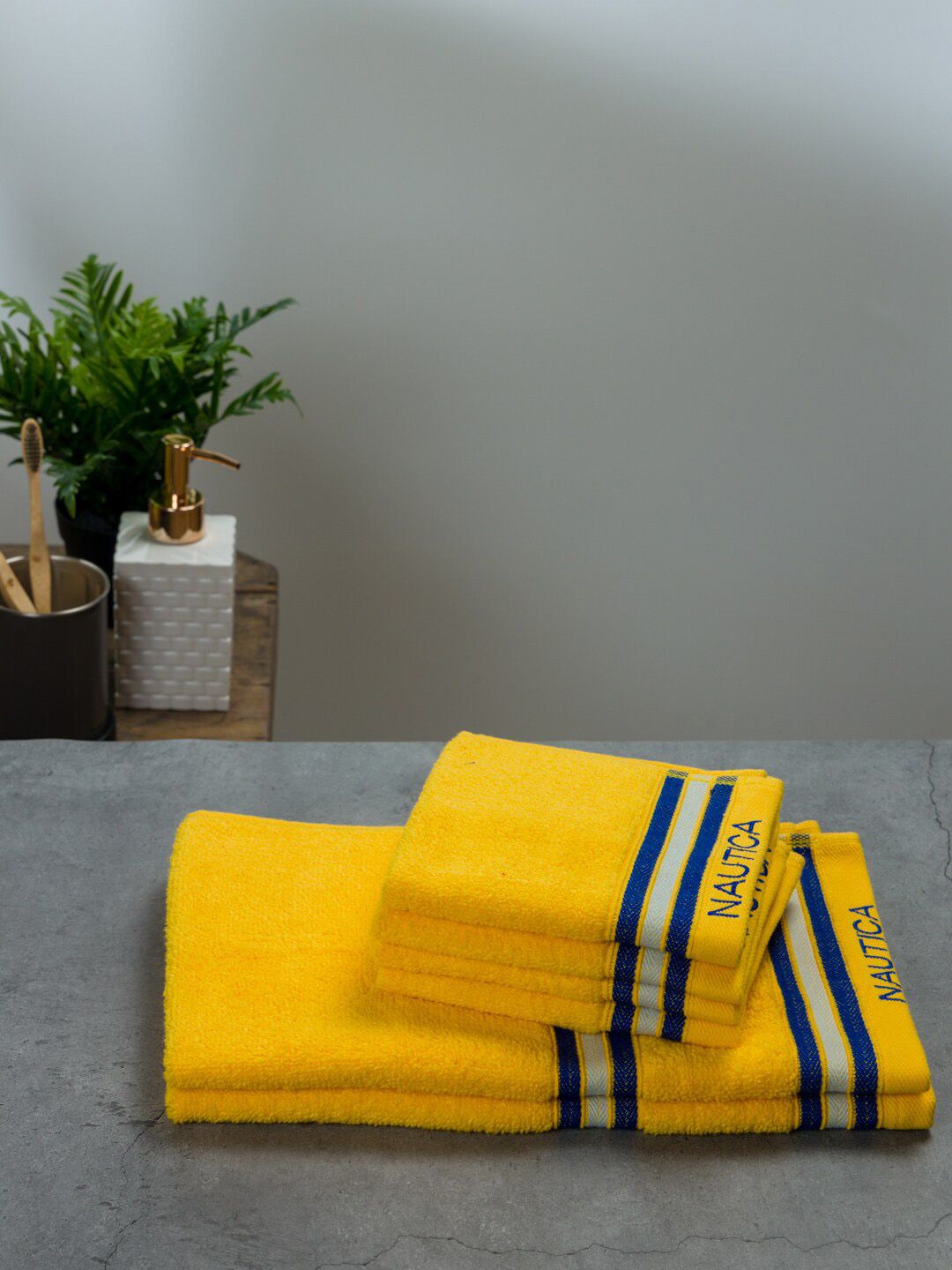 Nautica 6-Pcs Yellow Striped 500GSM Cotton Towel Set-image-38
