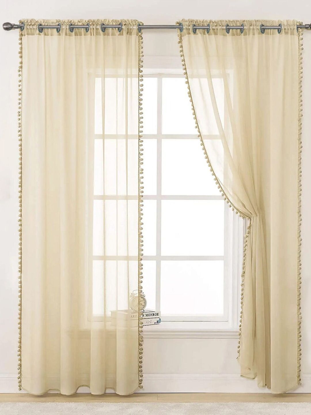 URBAN SPACE Taupe 2 Pieces Linen Sheer Long Door Curtains-picture-33