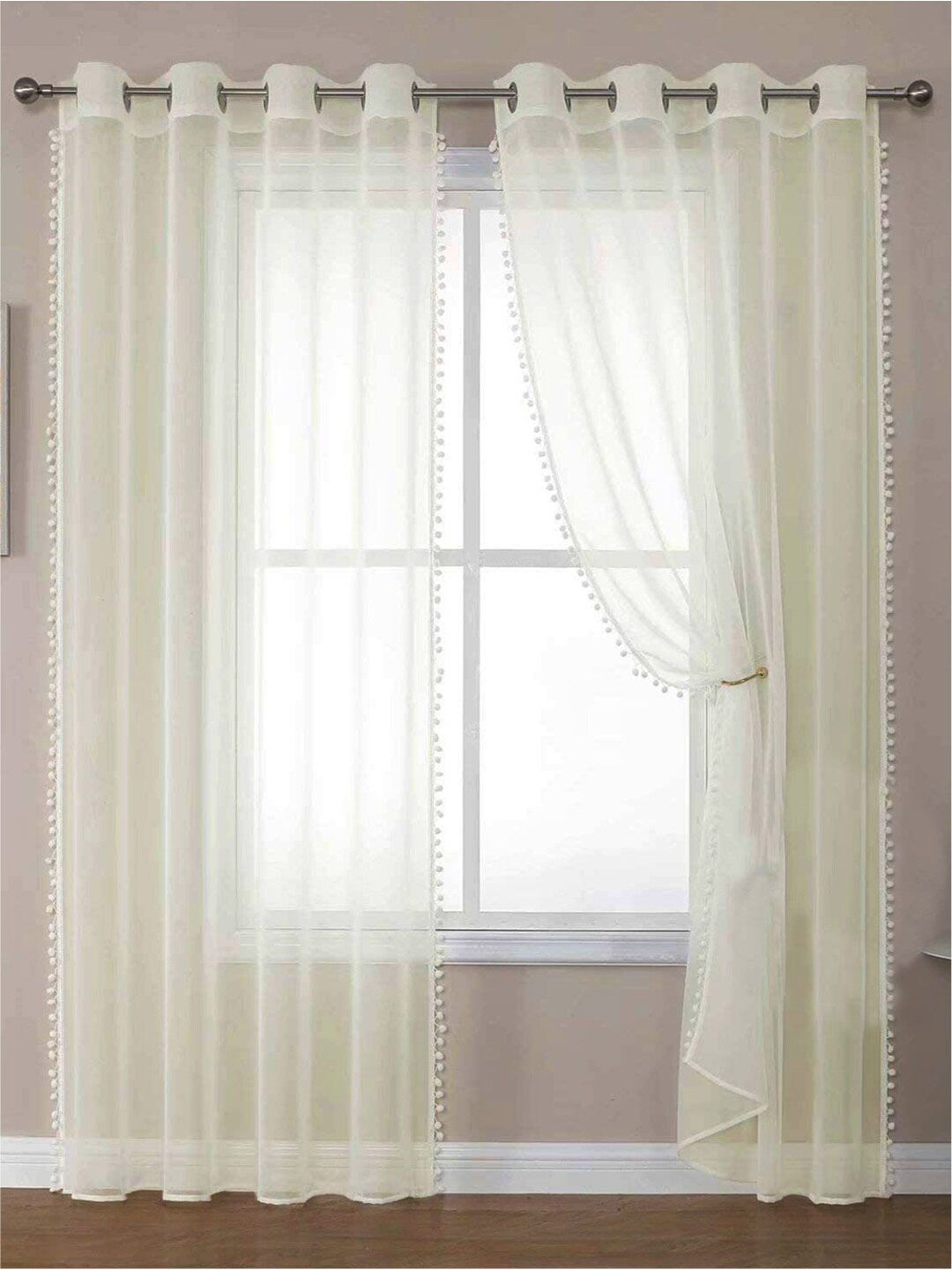 URBAN SPACE Cream-Coloured 2 Pieces Sheer Long Door Curtain-picture-49