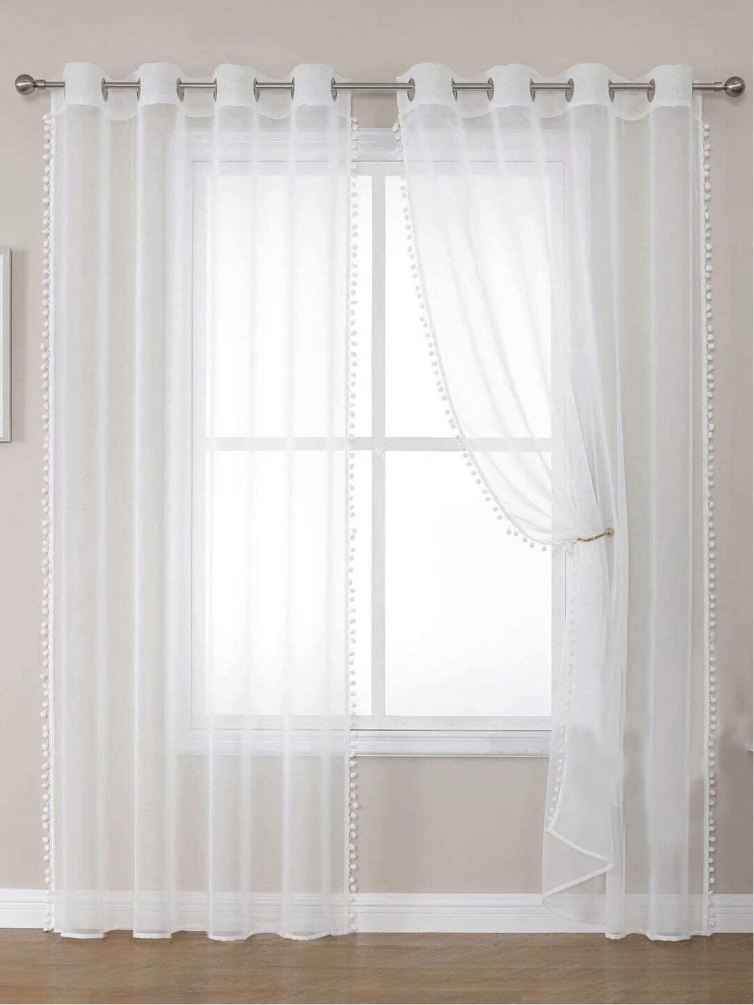 URBAN SPACE White 2 Pieces Sheer Long Door Curtain-image-23