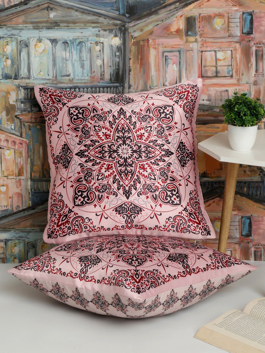Alina decor Red & Pink 2 Pieces Ethnic Motifs Square Cushion Covers-picture-25