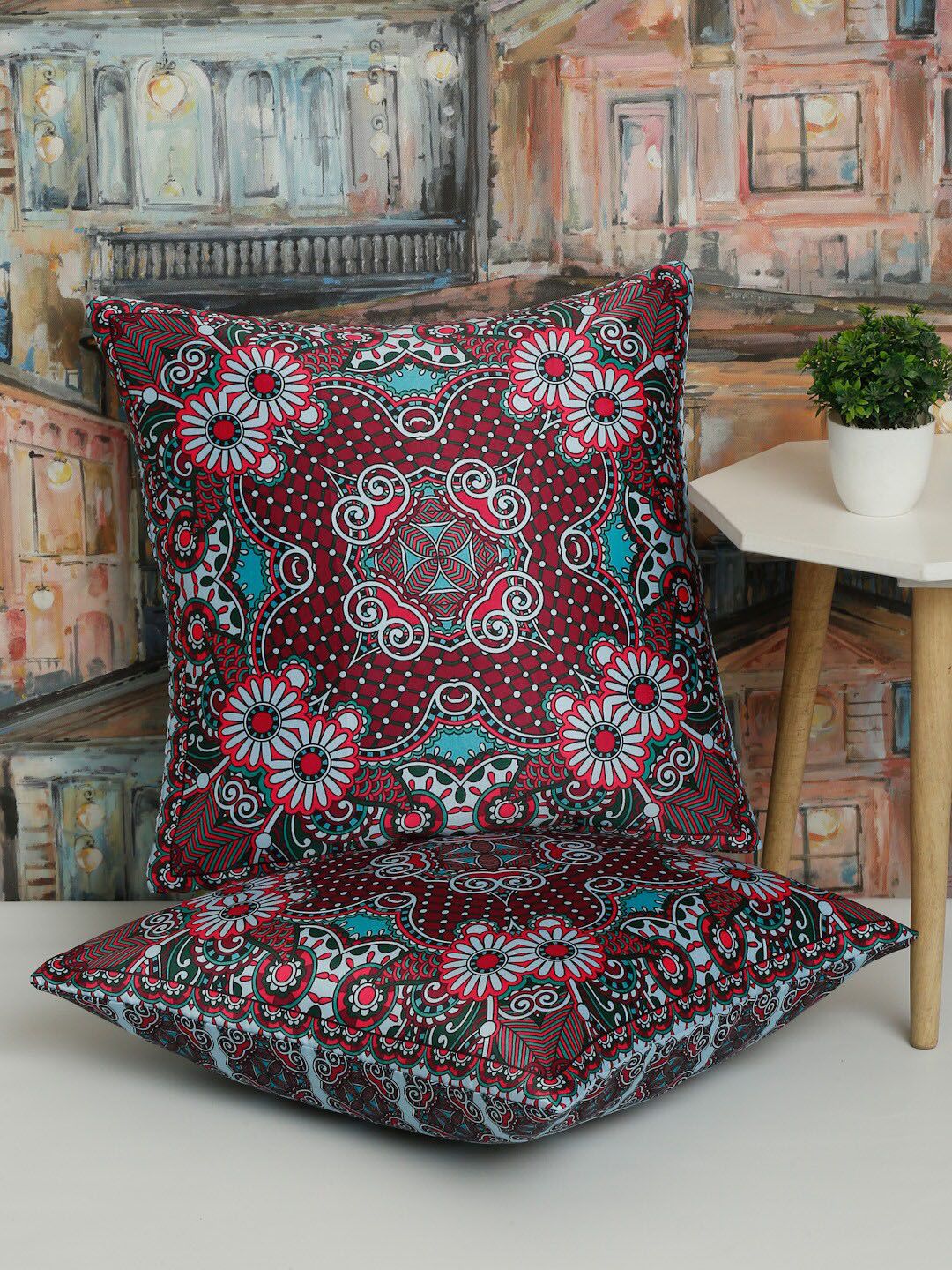 Alina decor Maroon & Blue 2 Pieces Ethnic Motifs Square Cushion Covers-picture-20