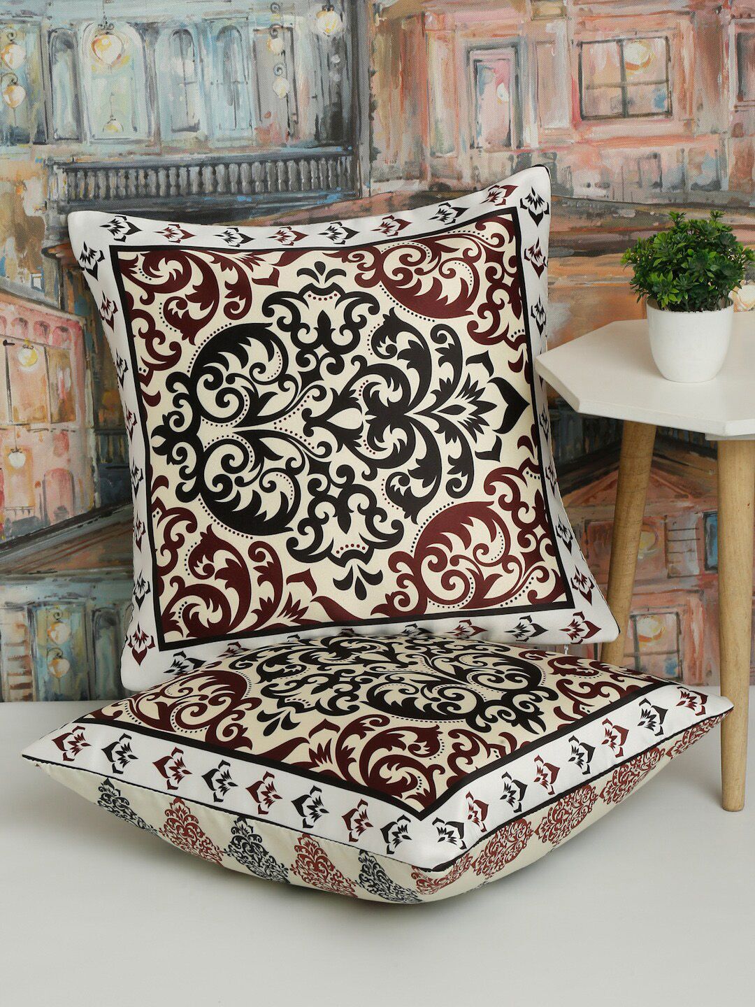 Alina decor Maroon & Black 2 Pieces Ethnic Motifs Square Cushion Covers-picture-40