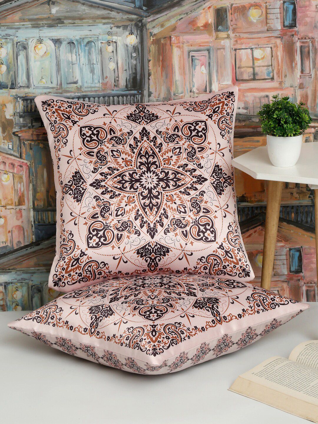 Alina decor Beige & Blue 2 Pieces  Ethnic Motifs Square Cushion Covers-picture-14