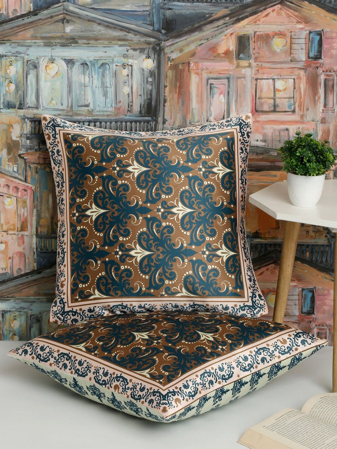 Alina decor Blue & White 2 Pieces Ethnic Motifs Square Cushion Covers-picture-13