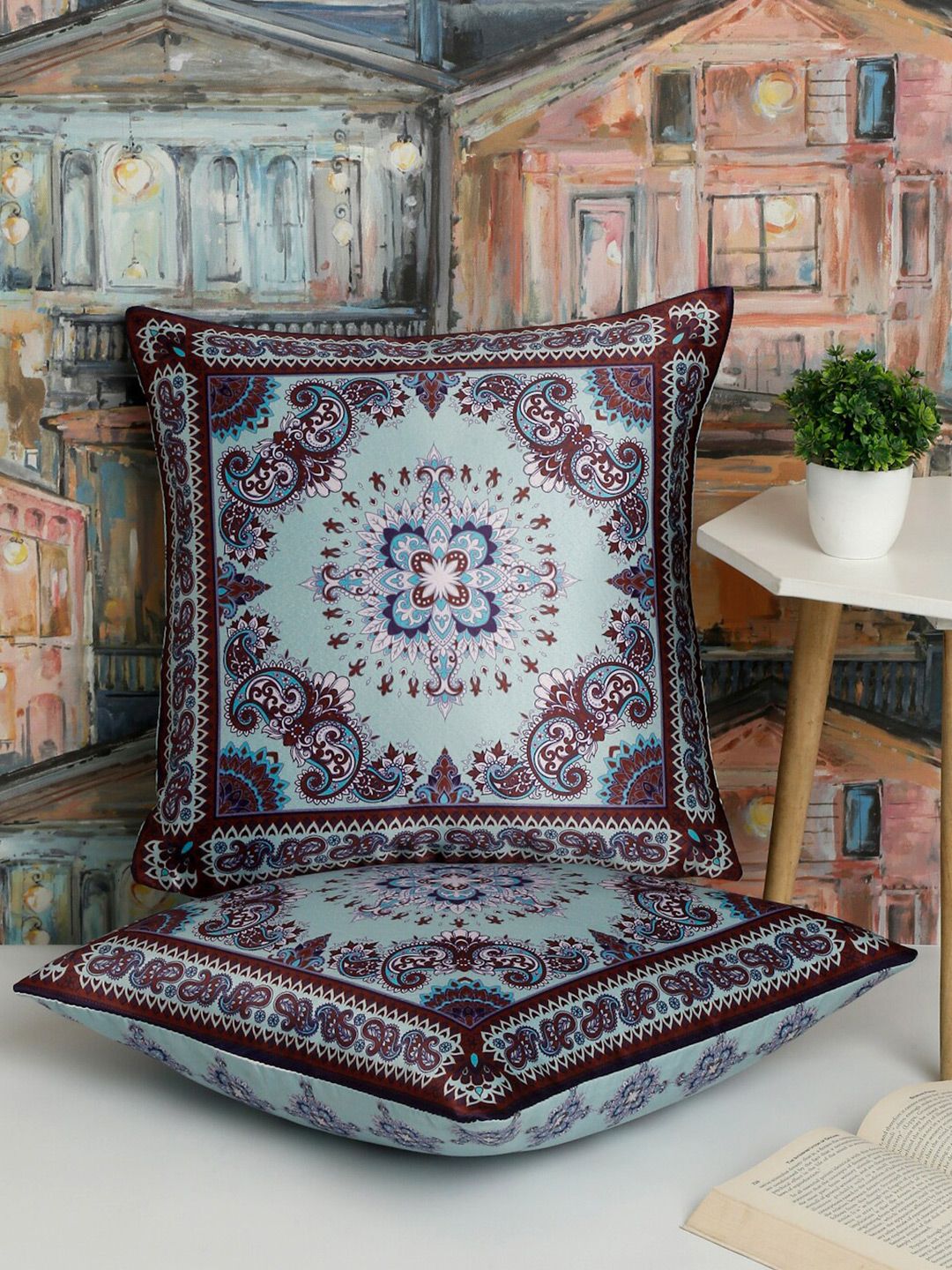 Alina decor Blue & Purple 2 Pieces Ethnic Motifs Square Cushion Covers-picture-35