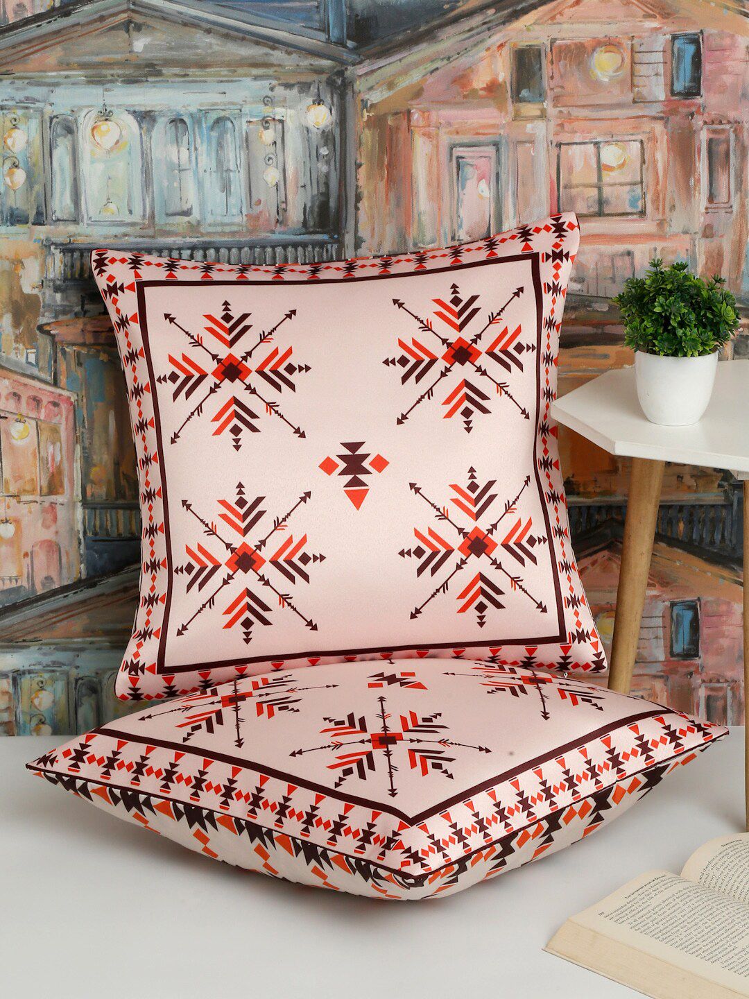 Alina decor Beige & Brown 2 Pieces Ethnic Motifs Square Cushion Covers-picture-38