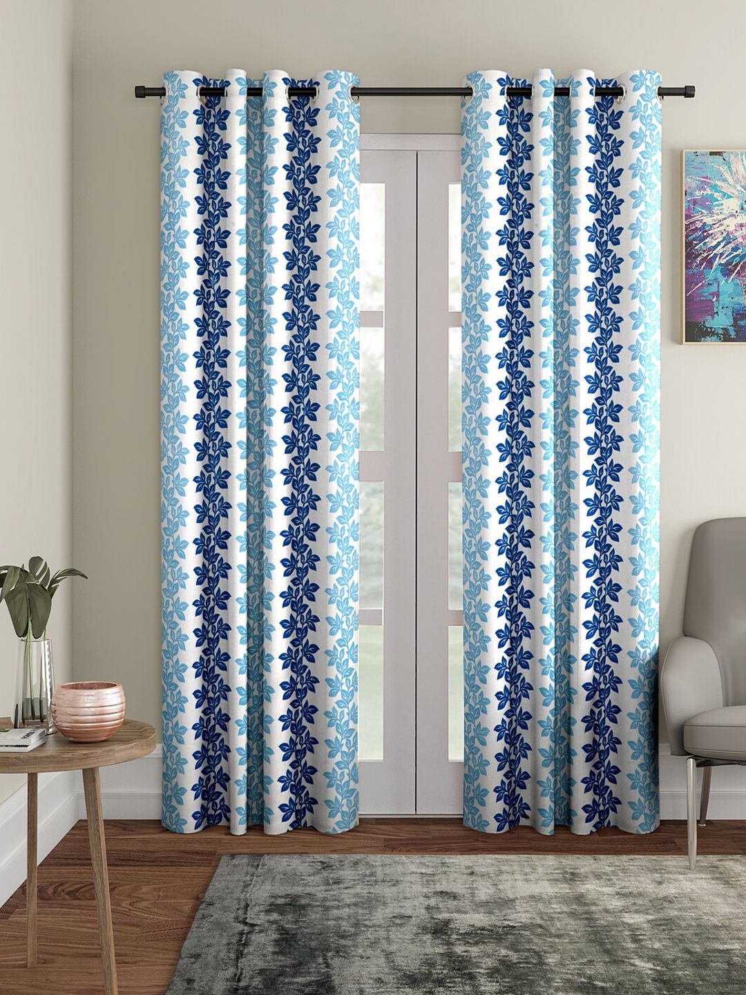 Cortina Blue & White 2 Pieces Quirky Printed Door Curtains-image-27