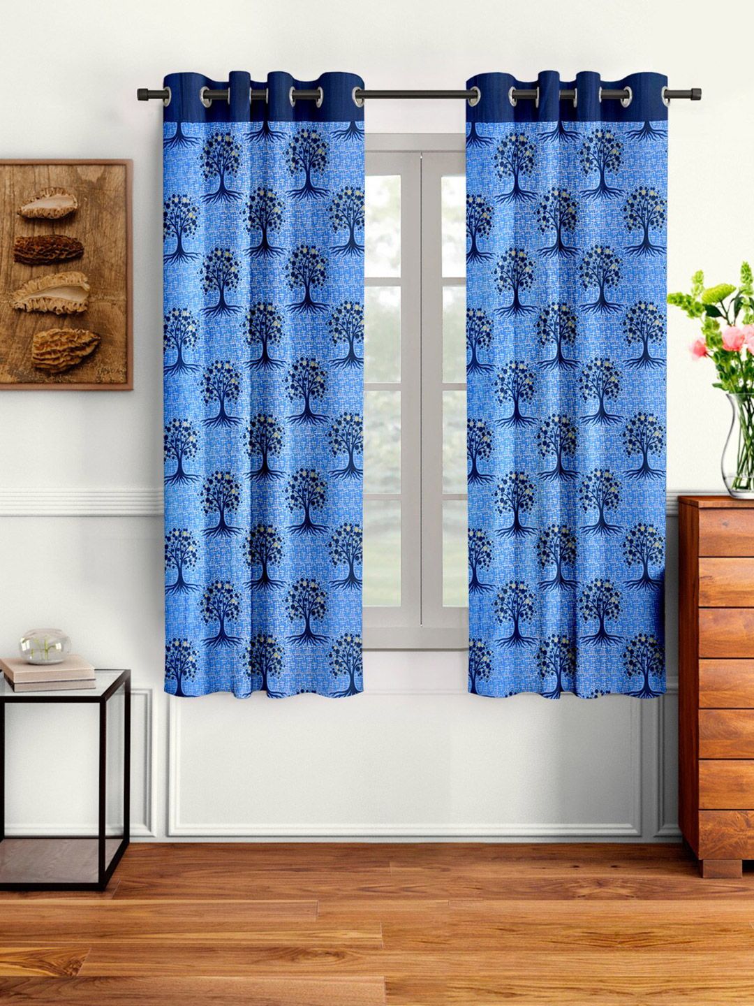 Cortina Navy Blue & White 2 Pieces Quirky Printed Window Curtains-image-45