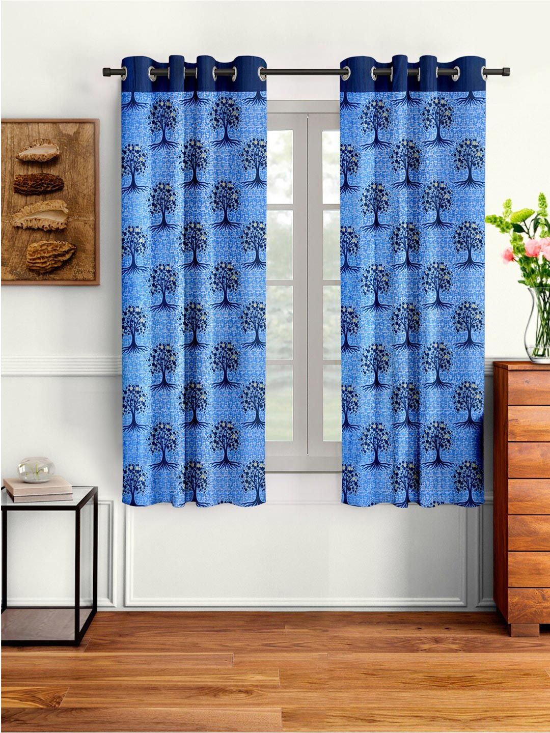 Cortina Navy Blue 2 Pieces Quirky Printed Window Curtains-image-26