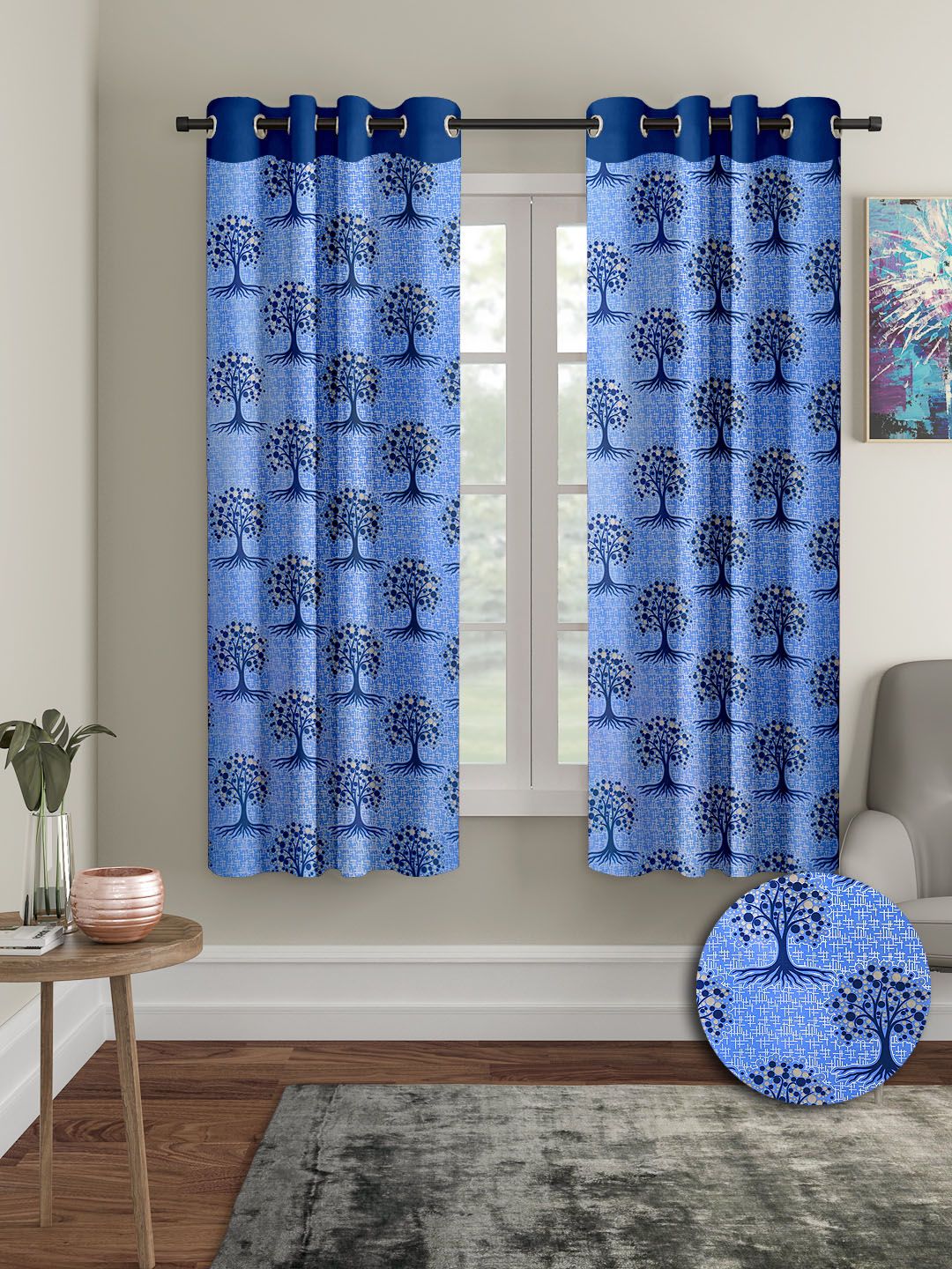 Cortina Navy Blue 2 Pieces Quirky Printed Window Curtains-image-44