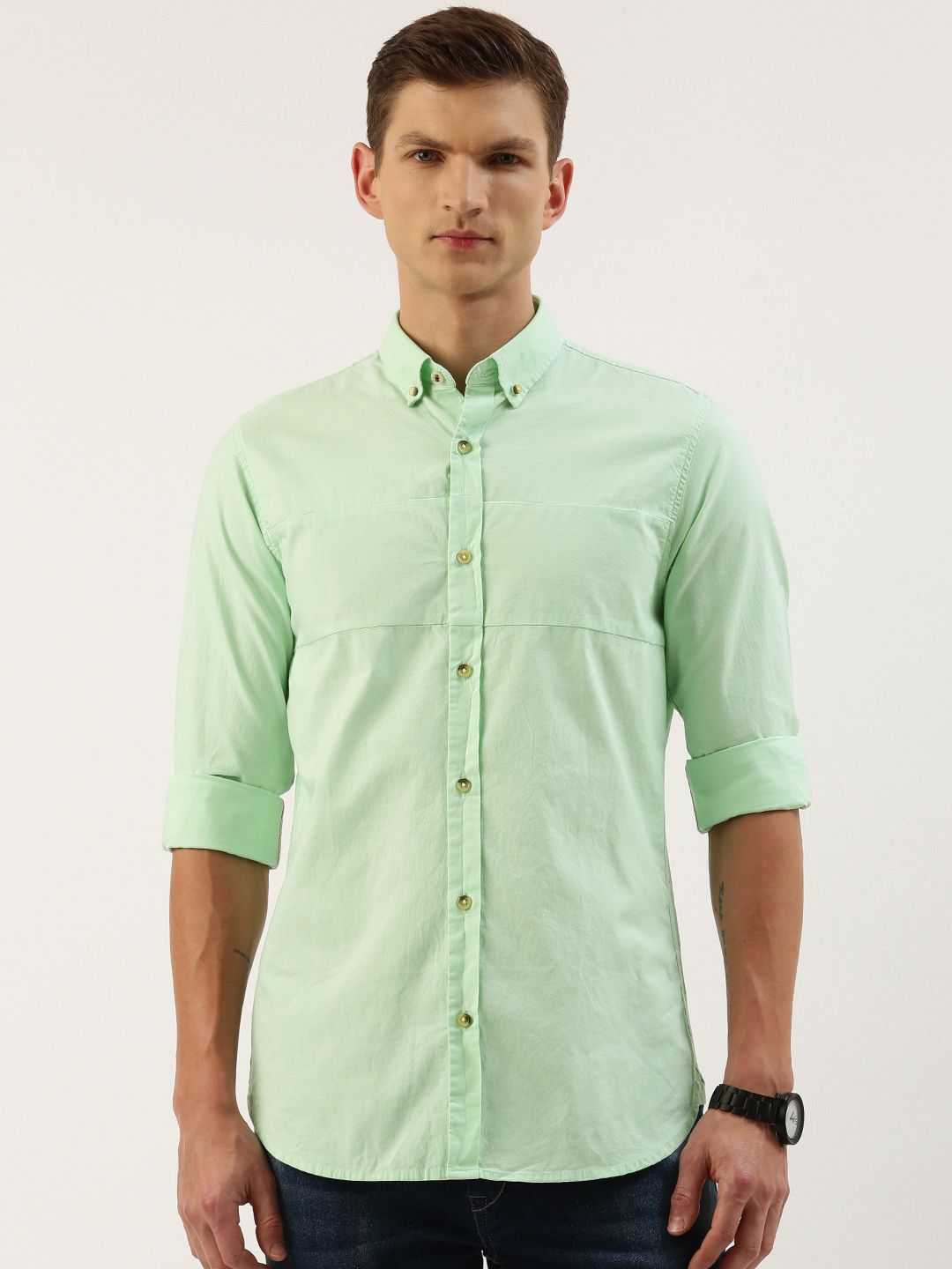 Green Oversized Half Sleeves Shirt|155048101