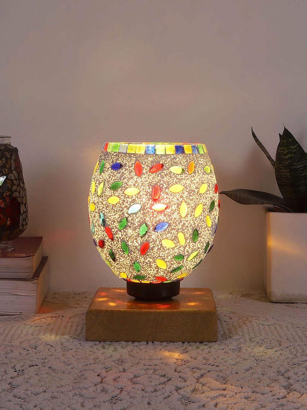 Devansh White & Red Mosaic Design Glass Shade Table Lamp-image-16
