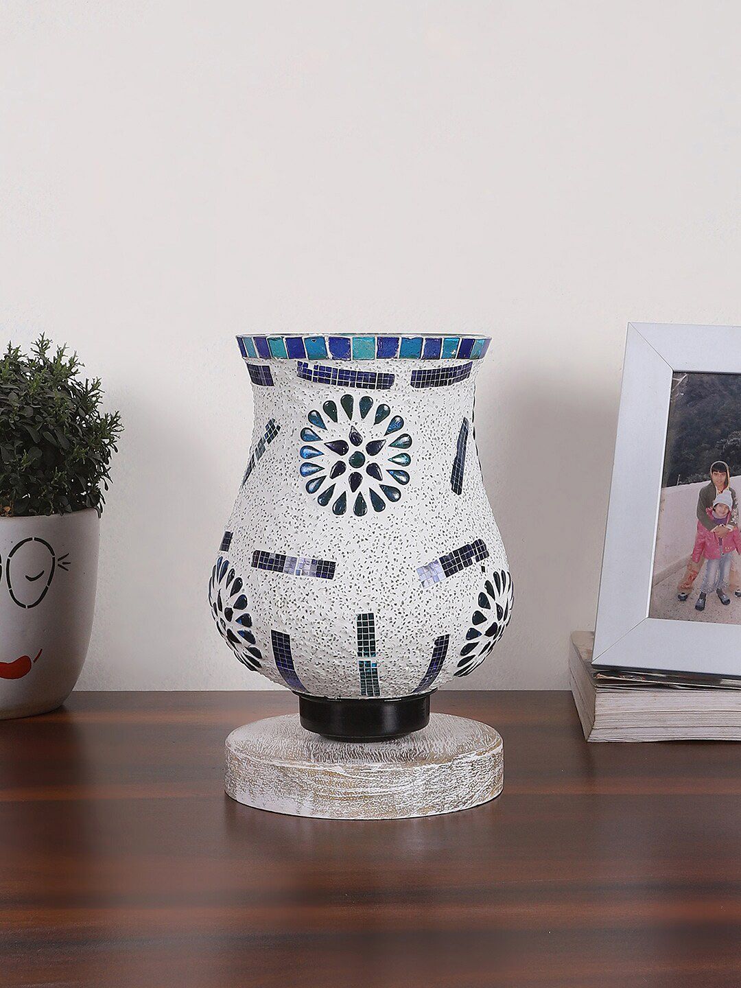 Devansh White & Blue Mosaic Design Glass Shade Table Lamp-image-13