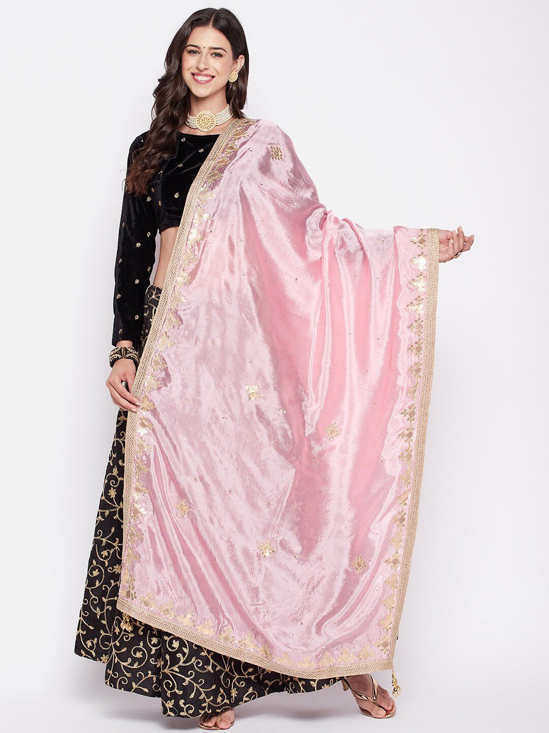 Clora Creation Embroidered Dupatta With Gotta Patti & Tasselled-picture-10