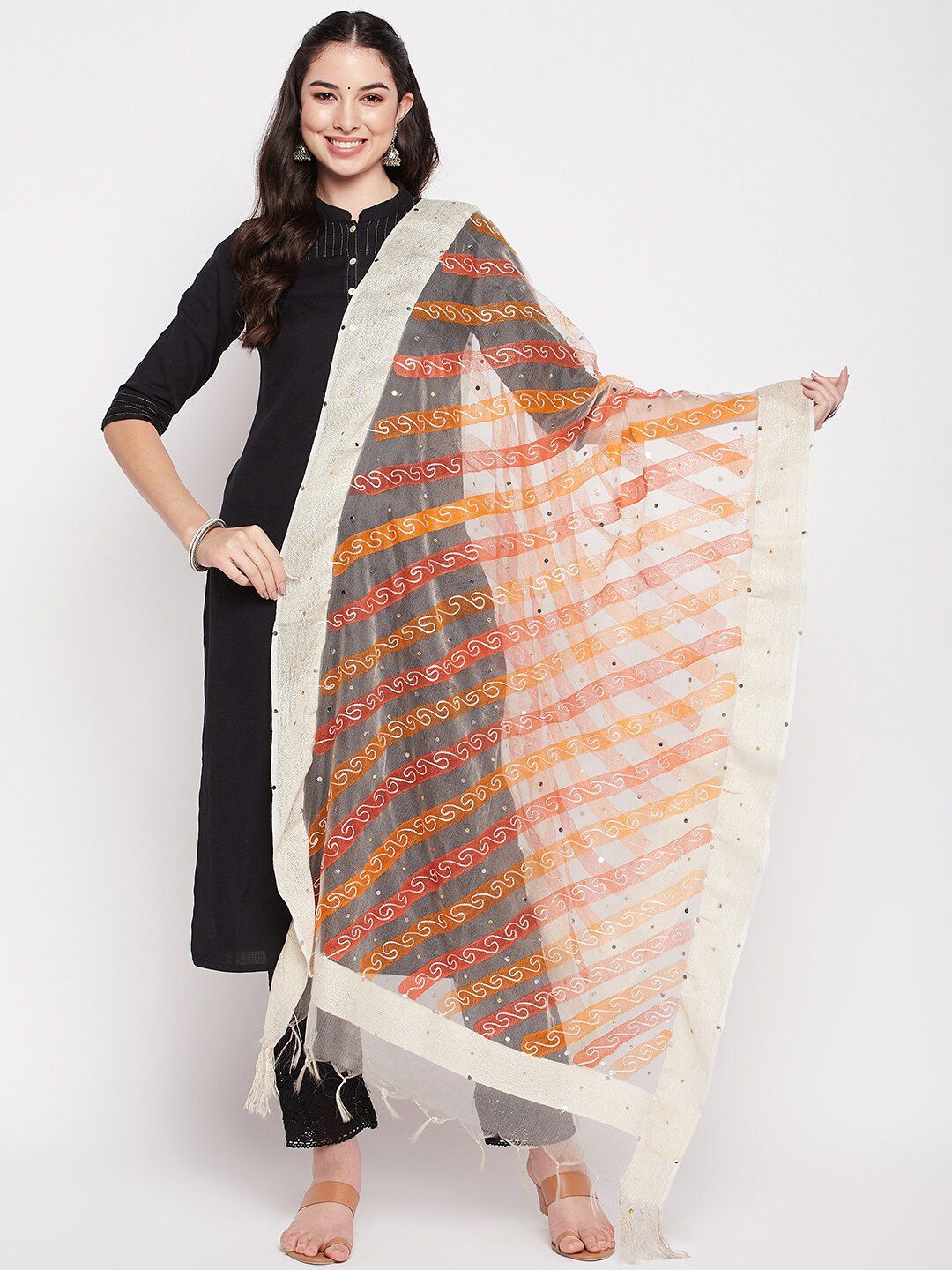 Clora Creation Embroidered Organza Dupatta with Mirror Work-picture-8