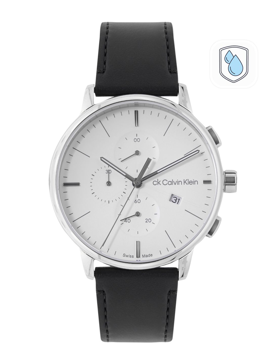 Calvin Klein Men Leather Strap Analogue Swiss Chronograph Watch ...