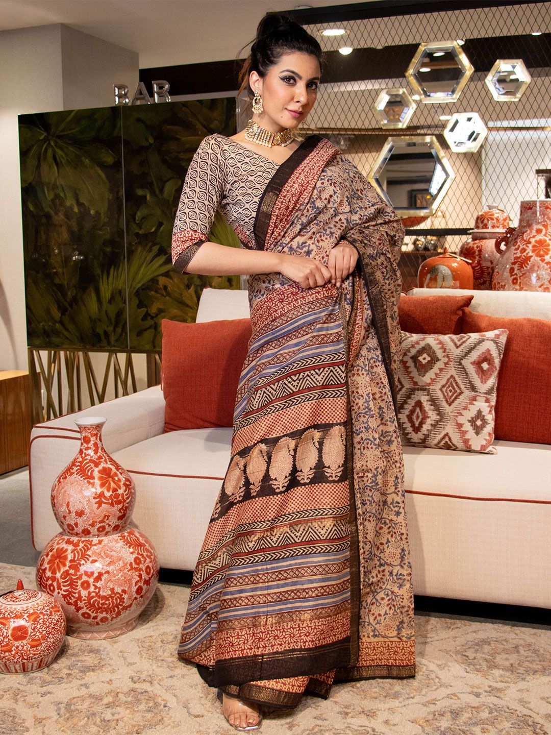 Shop Raina Georgette Pre draped Saree for Women Online in India at Aachho