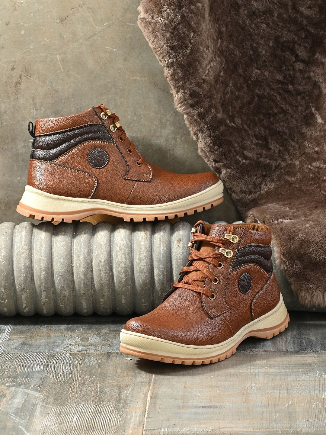 The Roadster Lifestyle Co. Men Tan Brown Textured Biker Boots