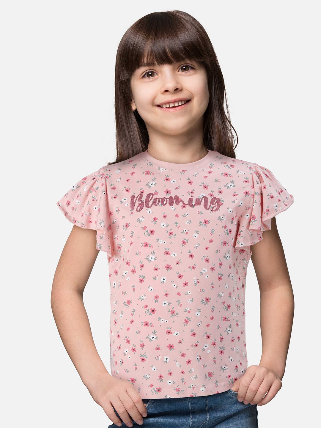 Gini and Jony Girls Floral Printed Flutter Sleeves Cotton Top-picture-14