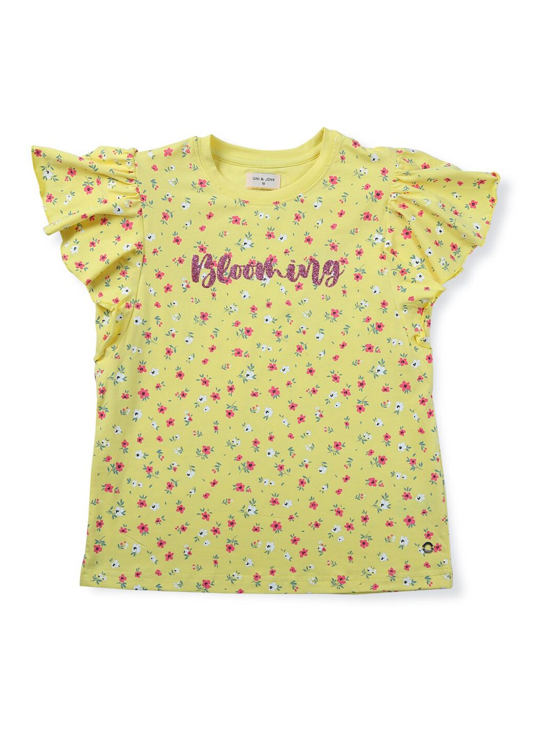 Gini and Jony Girls Floral Printed Flutter Sleeves Cotton Top-picture-15