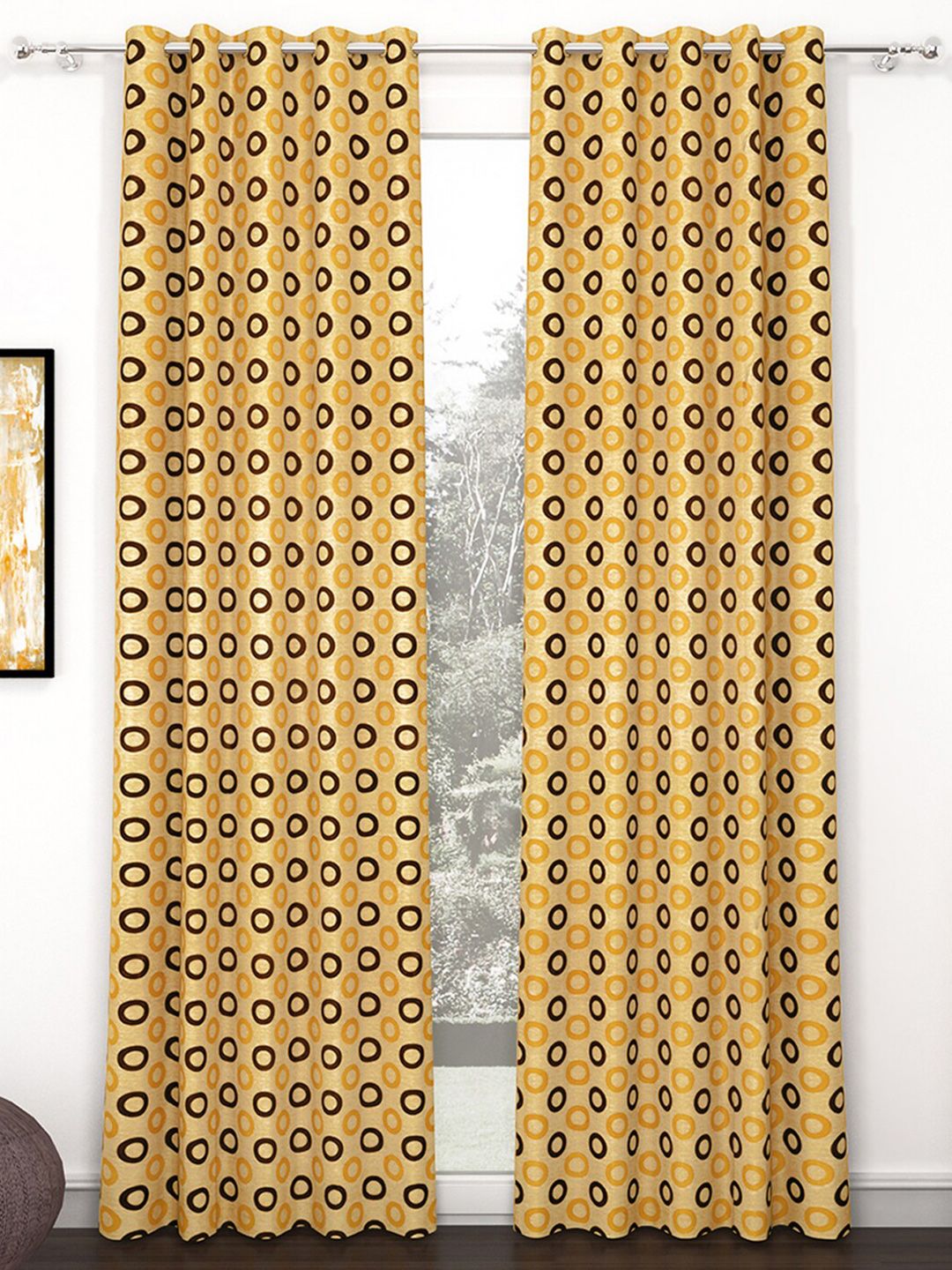 Story@home 2 Pieces Beige & Mustard Geometric Door Curtains-image-24