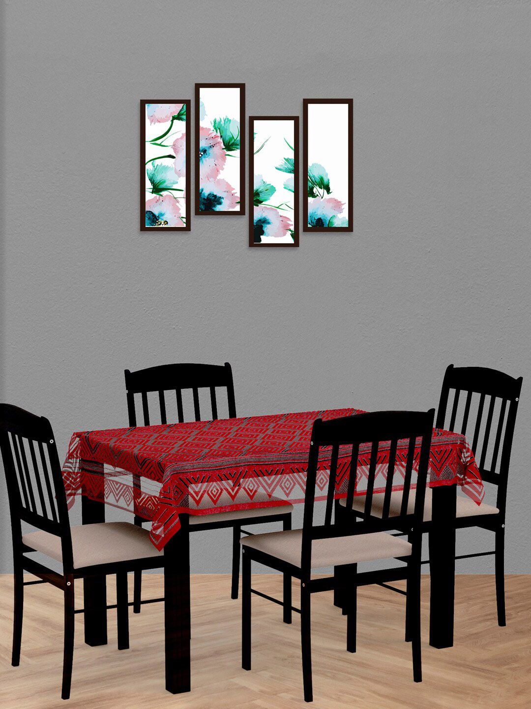 WEAVERS VILLA Maroon Printed Cotton 4-Seater Table Cloth-picture-19