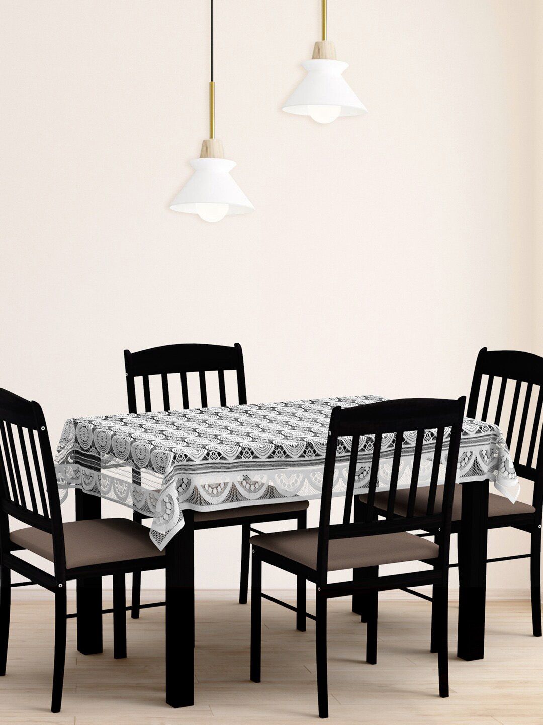 WEAVERS VILLA White Self-Design Rectangular Cotton Net 4-Seater Center Table Cover-image-31