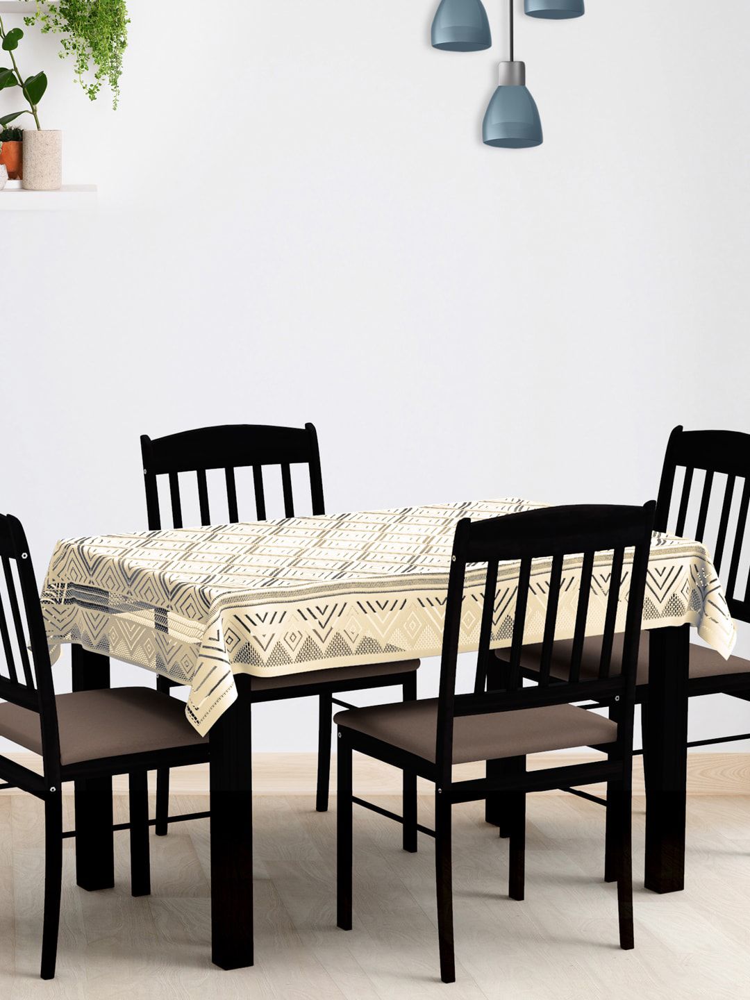 WEAVERS VILLA Beige Self-Designed Cotton 4-Seater Table Cloth-image-0