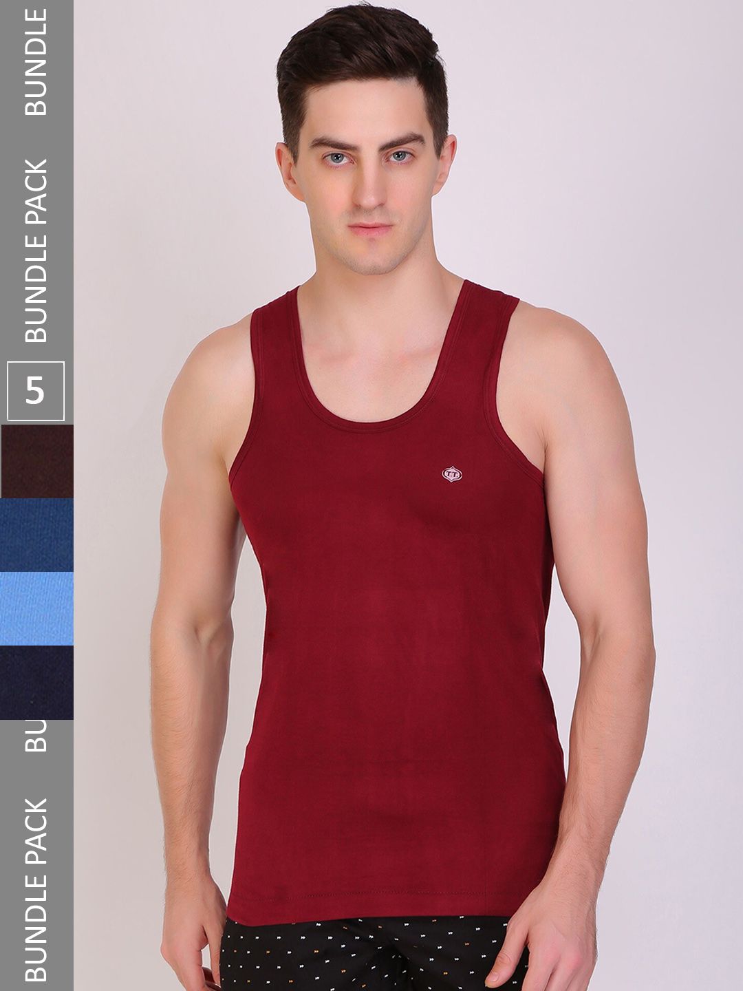 T.T. Men Pack of 5 Titanic Pure Cotton Solid Dyed Assorted Tank Vests-image-32