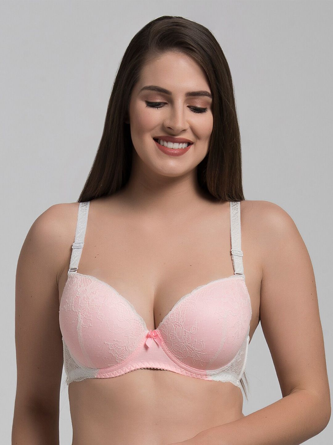 MAKCLAN Pink Floral Medium Coverage Underwired Lightly Padded Bra