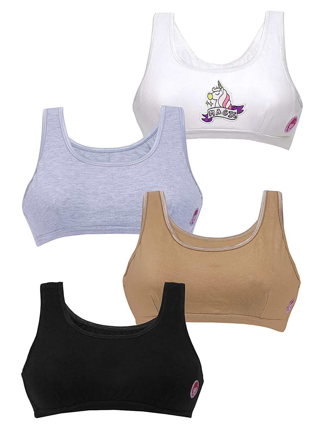 DChica Girls Pack Of 4 Non-Padded Full Coverage All Day Comfort Seamless Cotton Sports Bra-picture-25