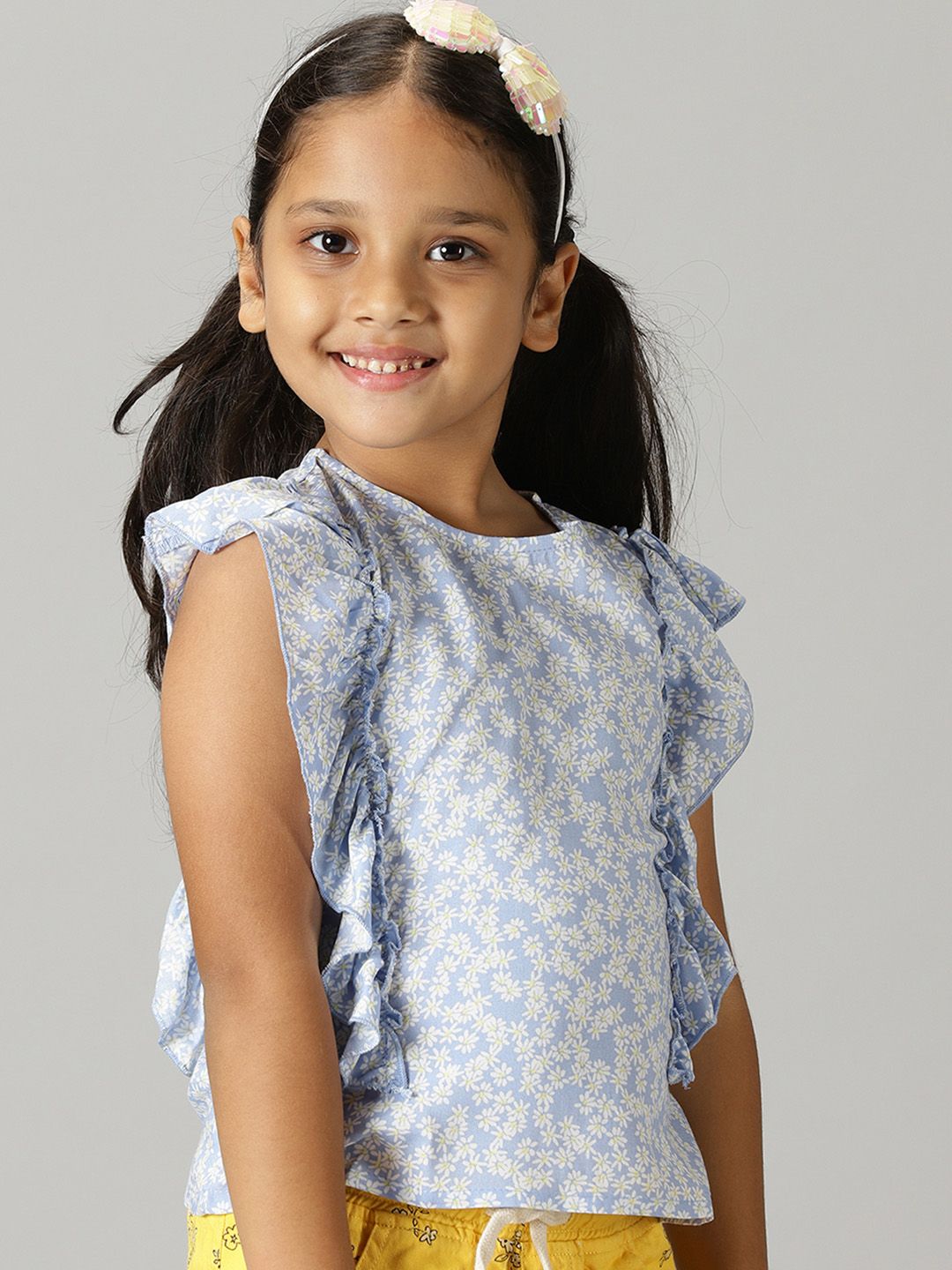 KiddoPanti Girls Floral Printed Ruffles Top-image-39