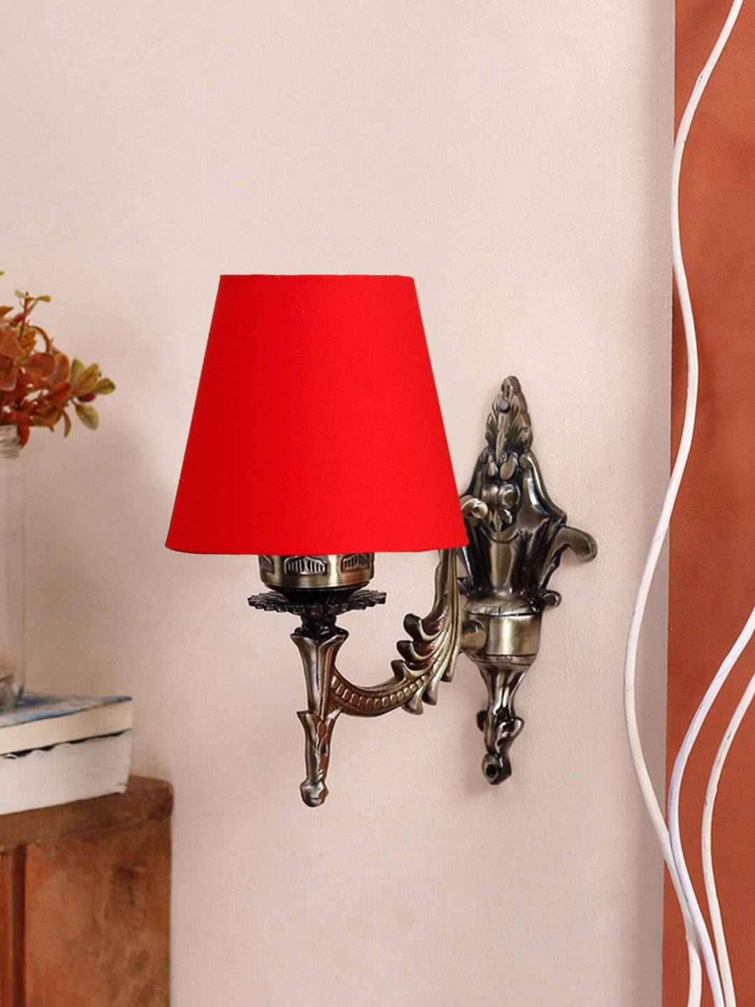 Devansh Red Wall Lamp With Cotton Conical Shade-picture-31